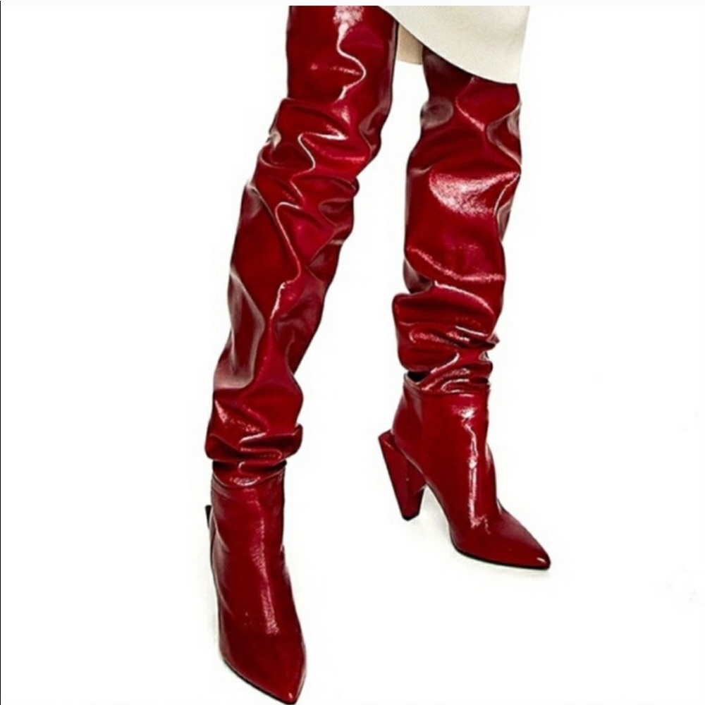 ZARA 💋RED PATENT LEATHER KNEE HIGH BOOTS